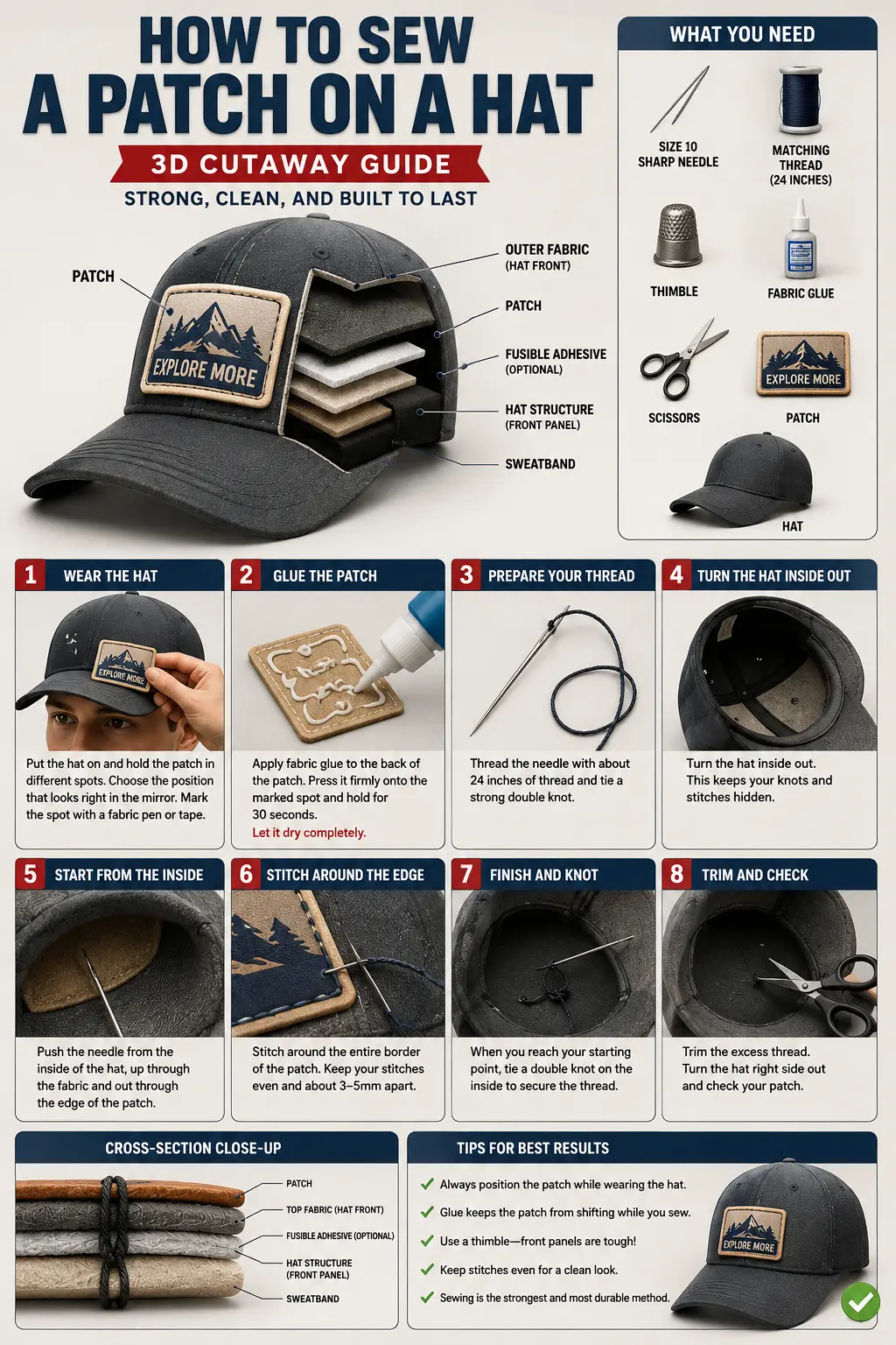 sew a patch on hat