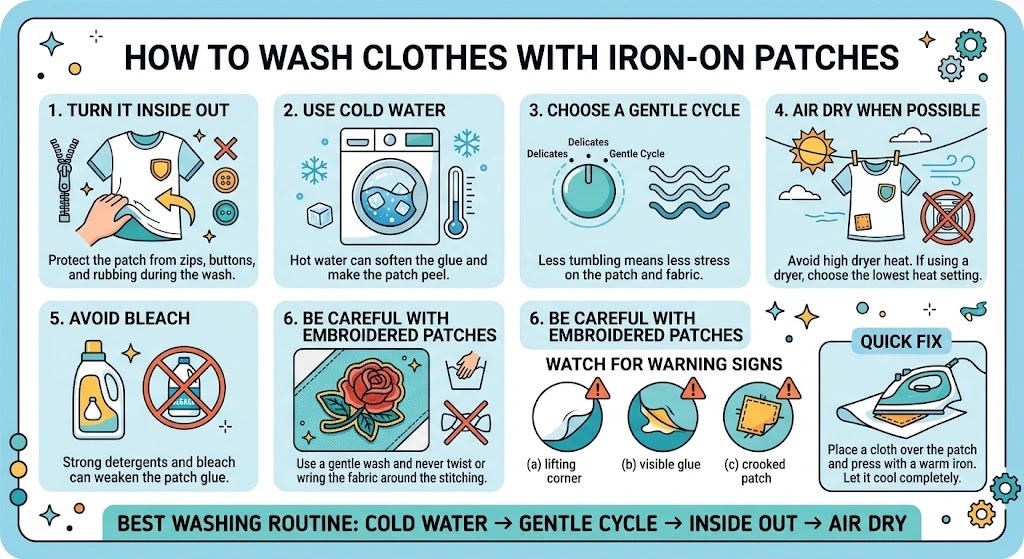 Method to Wash Clothes With Iron-On Patches